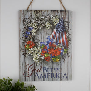 God Bless America Wooden Sign with Rope Hanger