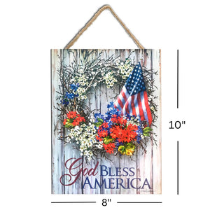 God Bless America Wooden Sign with Rope Hanger