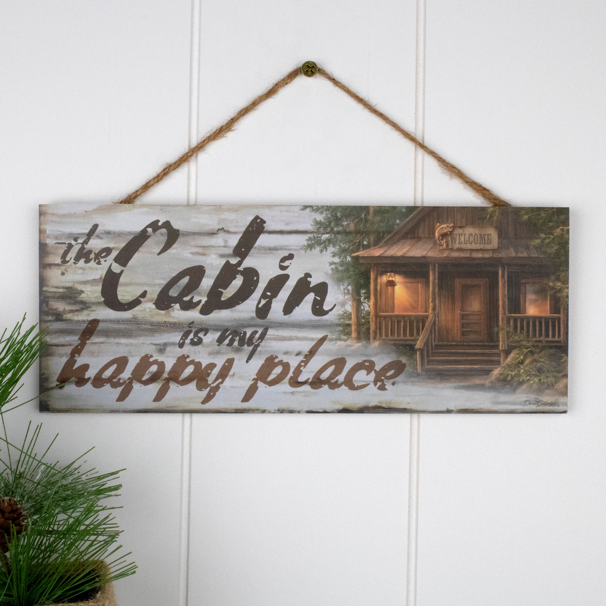 Cabin Happy Place Wooden Sign with Rope Hanger
