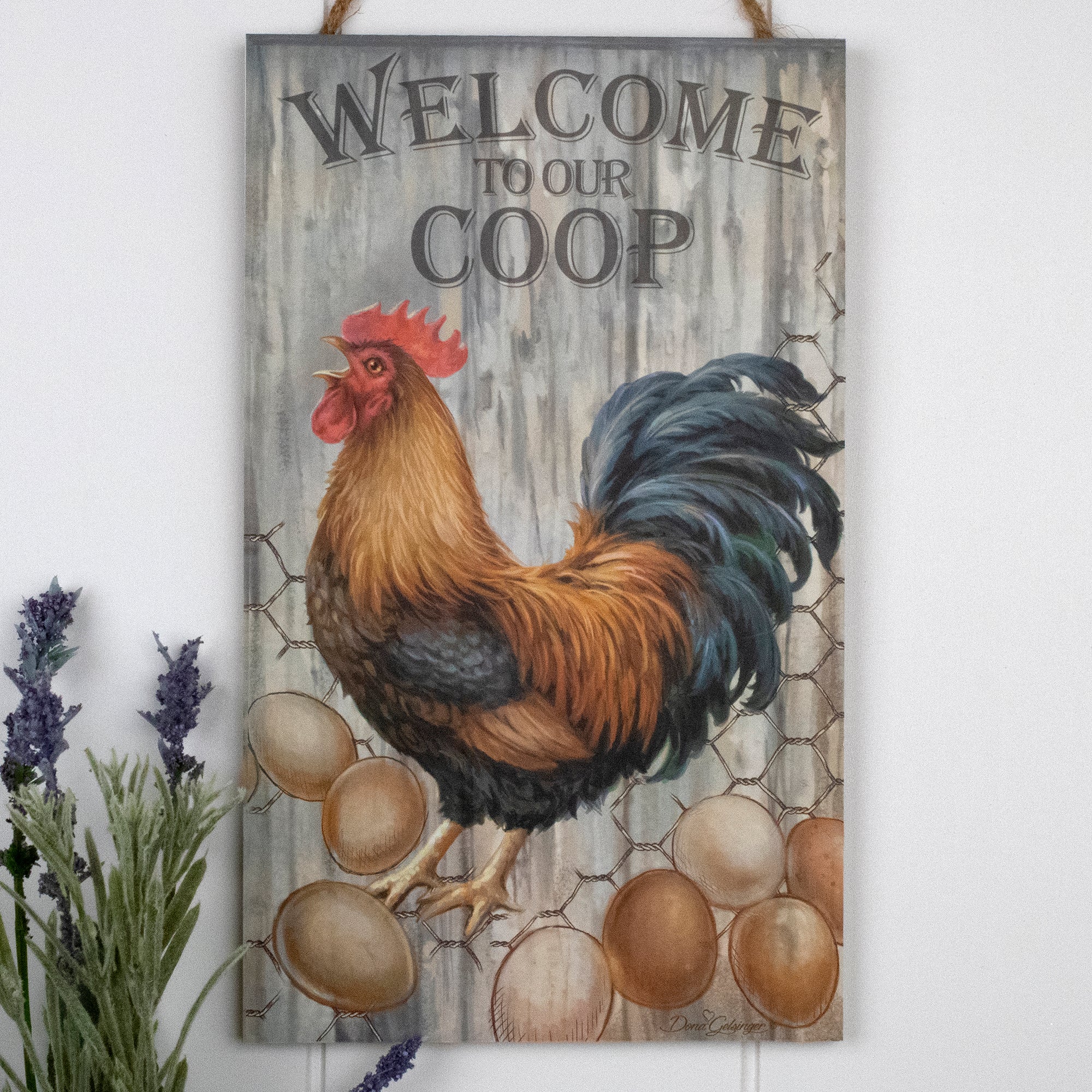 Welcome to our Coop Wooden Sign with Rope Hanger