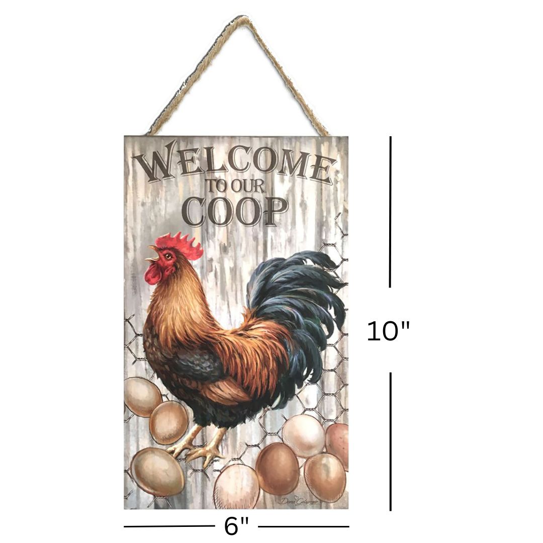 Welcome to our Coop Wooden Sign with Rope Hanger