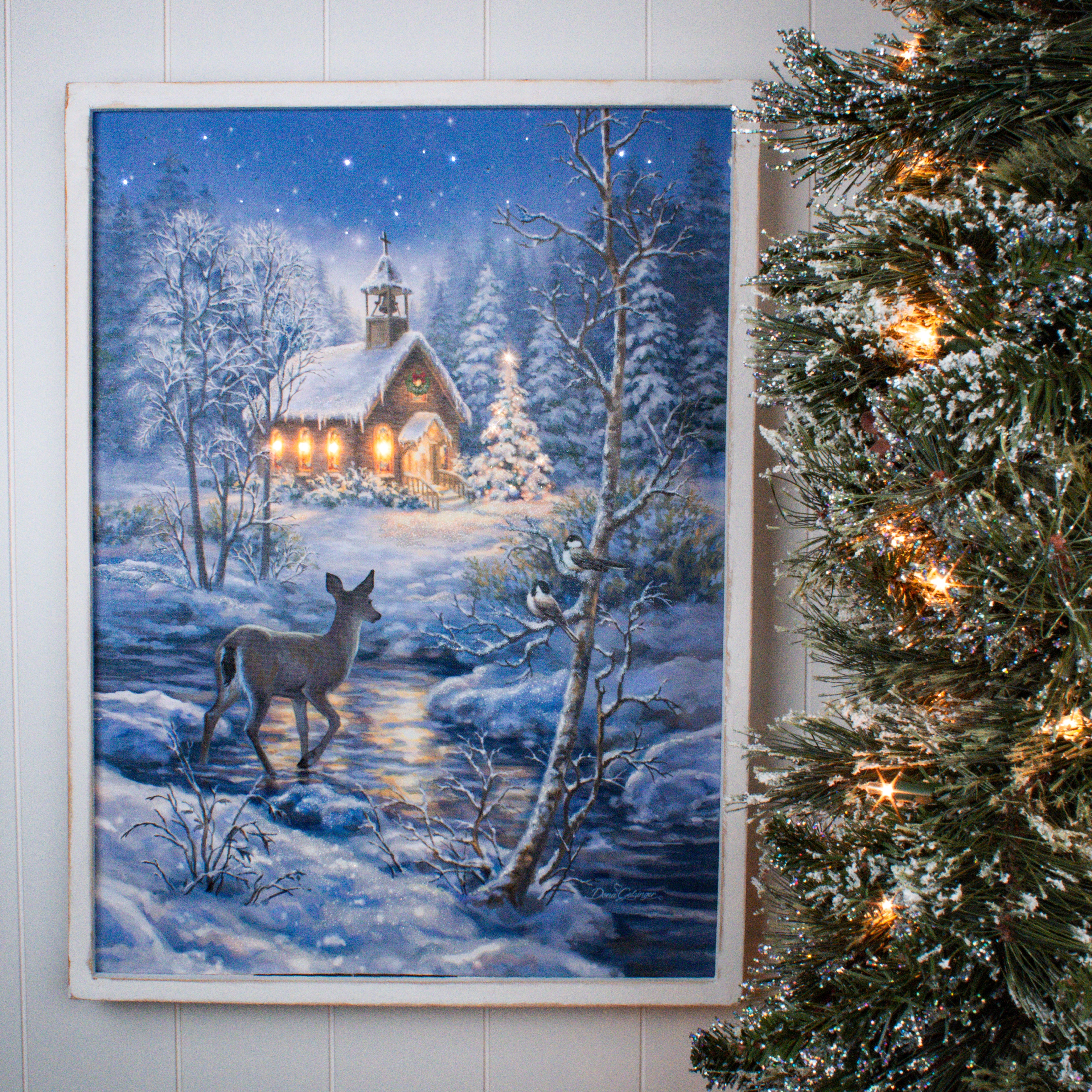 The Holiday Aisle® Framed Lighted LED Fiber Optic Canvas 18x24 Special  Delivery
