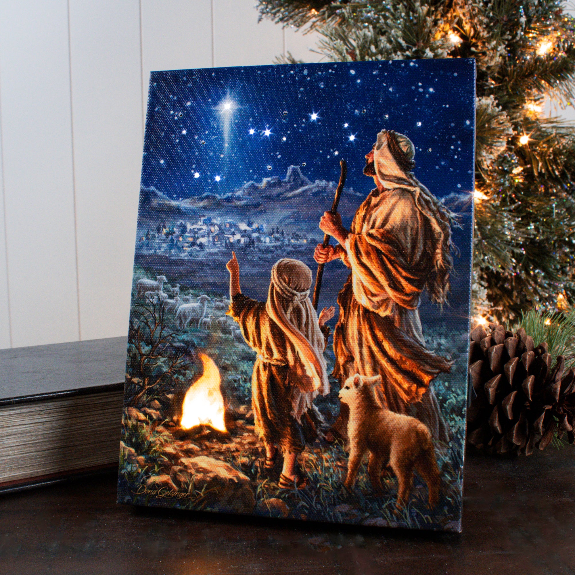 Shepherds Keeping Watch 8x6 Lighted Tabletop Canvas