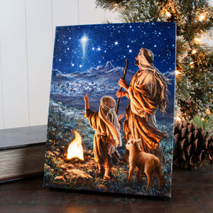 Shepherds Keeping Watch 8x6 Lighted Tabletop Canvas