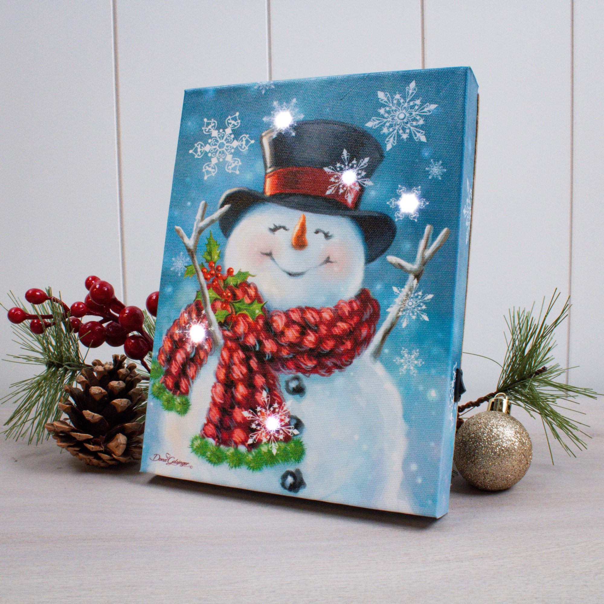 Joyful Jolly Snowman 8x6 Lighted Tabletop Canvas