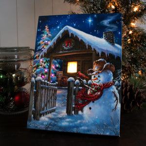Christmas Cabin 8x6 Lighted Tabletop Canvas