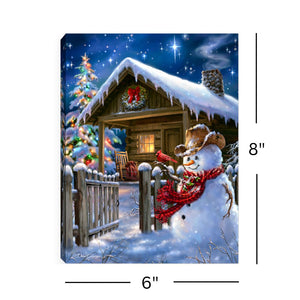 Christmas Cabin 8x6 Lighted Tabletop Canvas