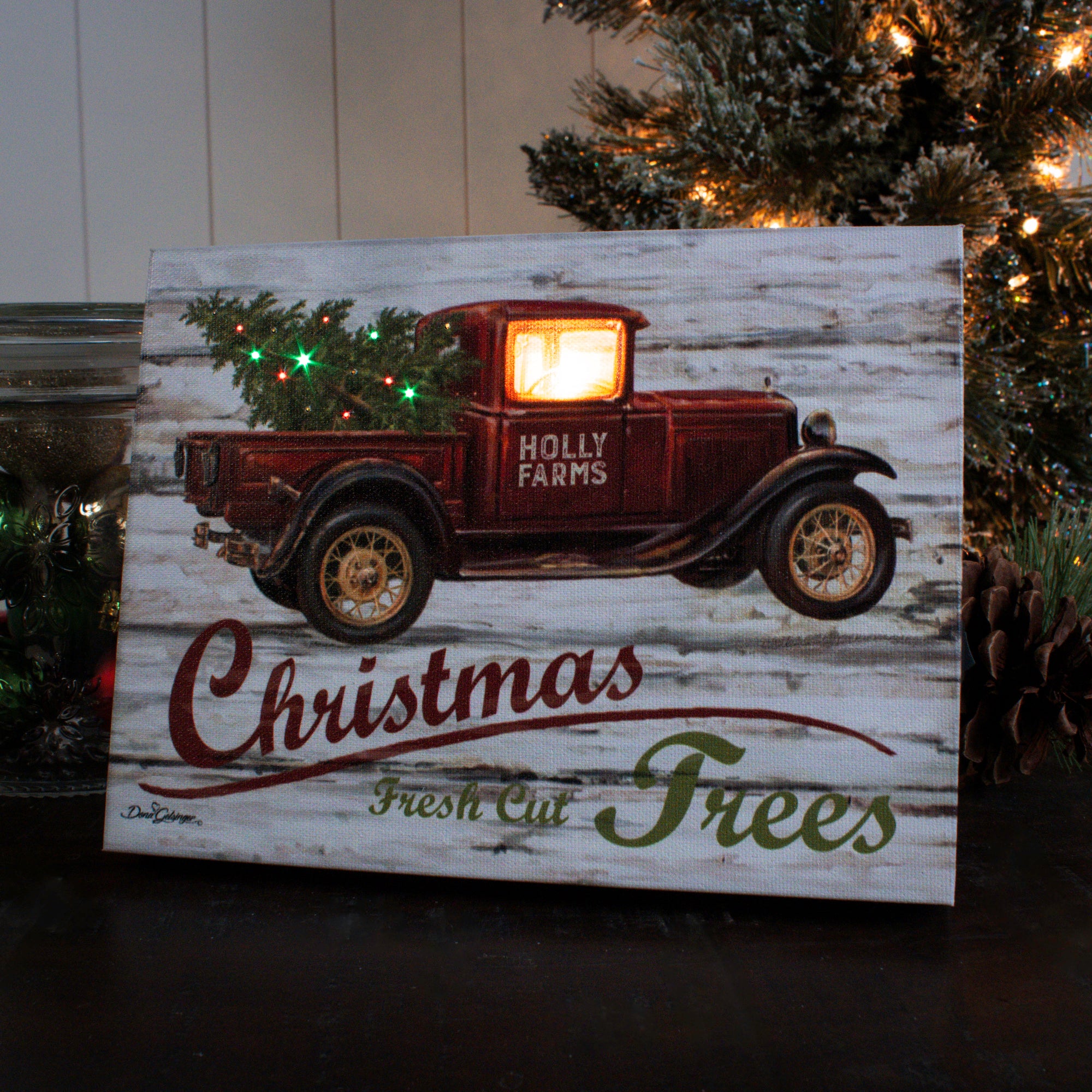 Red Truck Christmas 8x6 Lighted Tabletop Canvas