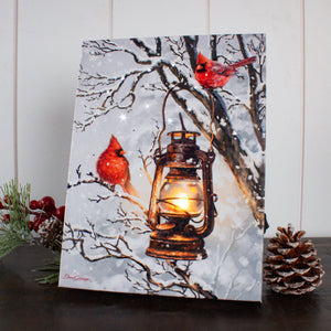 Cozy Cardinals 8x6 Lighted Tabletop Canvas