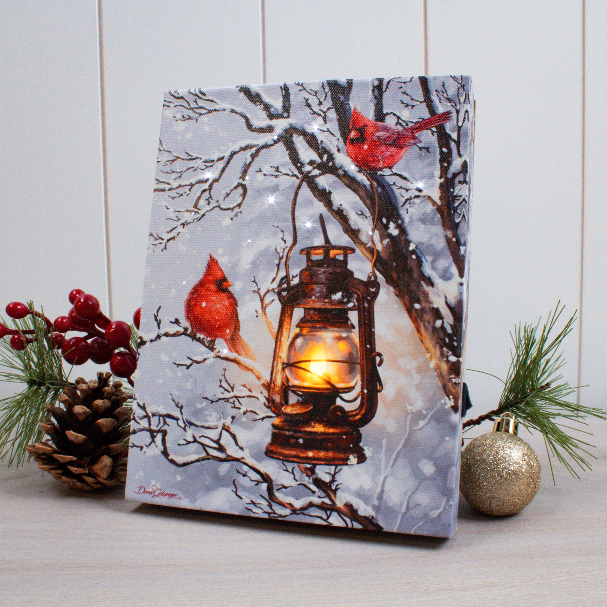 Cozy Cardinals 8x6 Lighted Tabletop Canvas