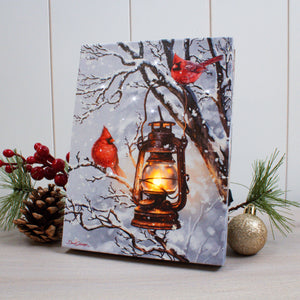 Cozy Cardinals 8x6 Lighted Tabletop Canvas