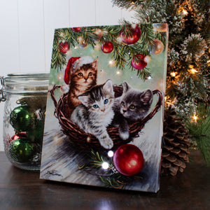 Christmas Kittens 8x6 Lighted Tabletop Canvas