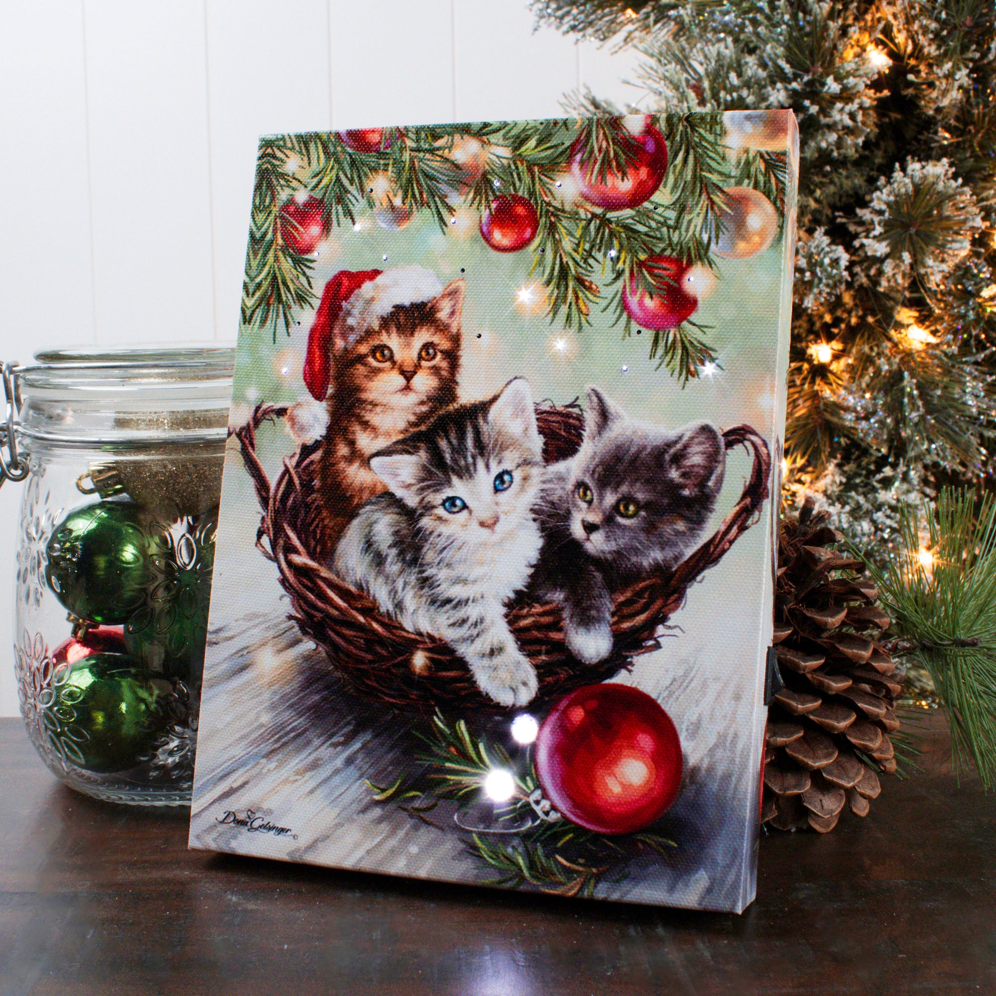 Christmas Kittens 8x6 Lighted Tabletop Canvas
