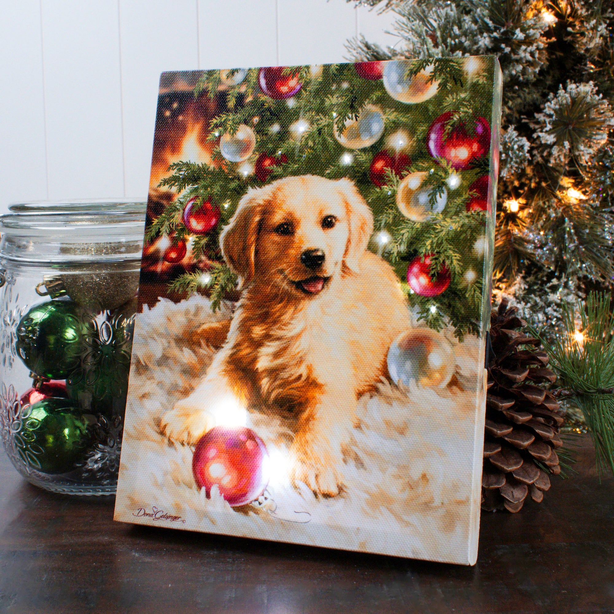 Christmas Puppy 8x6 Lighted Tabletop Canvas