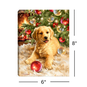 Christmas Puppy 8x6 Lighted Tabletop Canvas