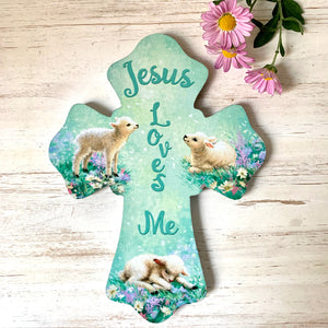 Jesus Loves Me Wooden Cross