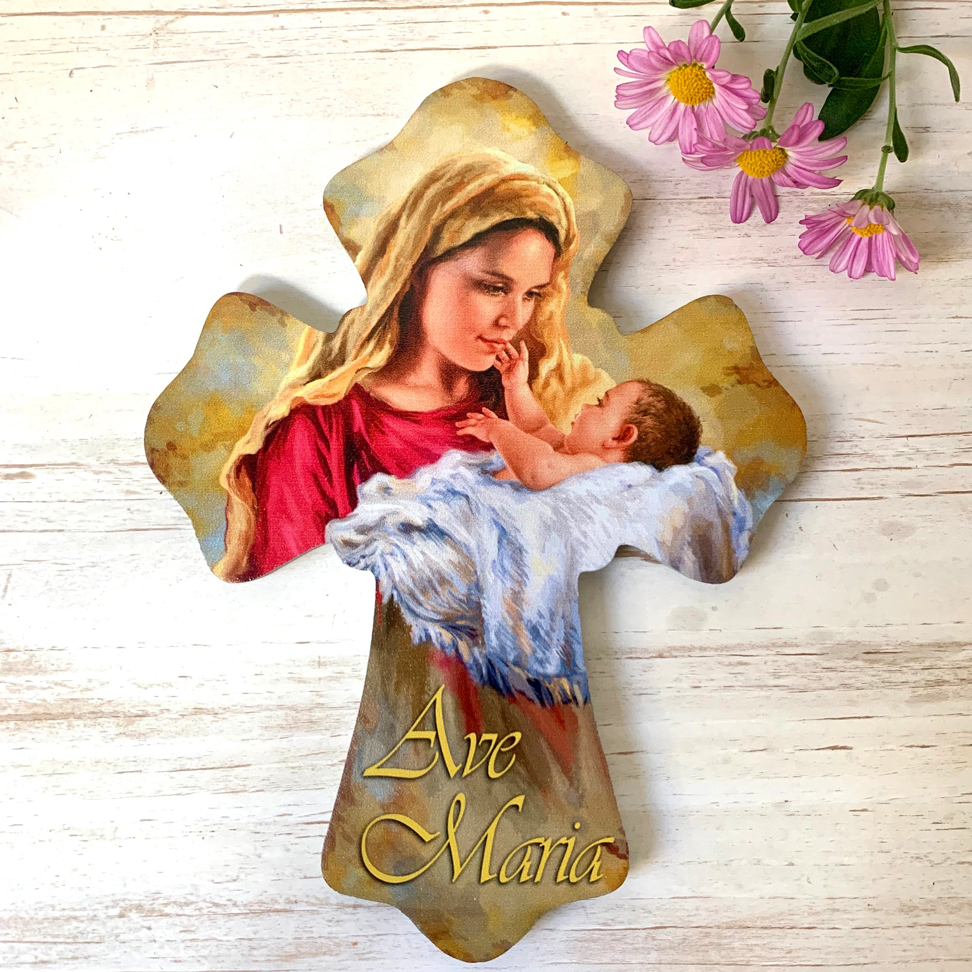 Ave Maria Wooden Cross