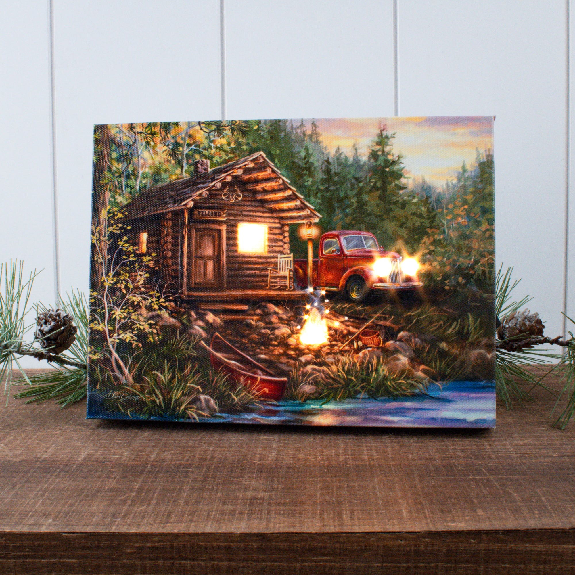 Cabin Life 8x6 Lighted Tabletop Canvas