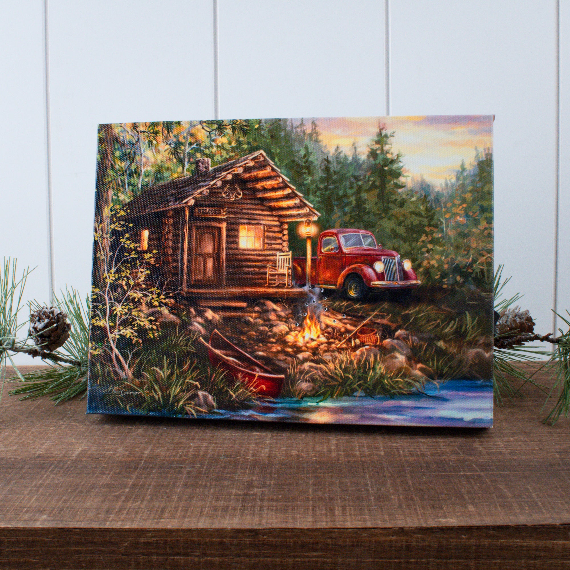 Cabin Life 8x6 Lighted Tabletop Canvas