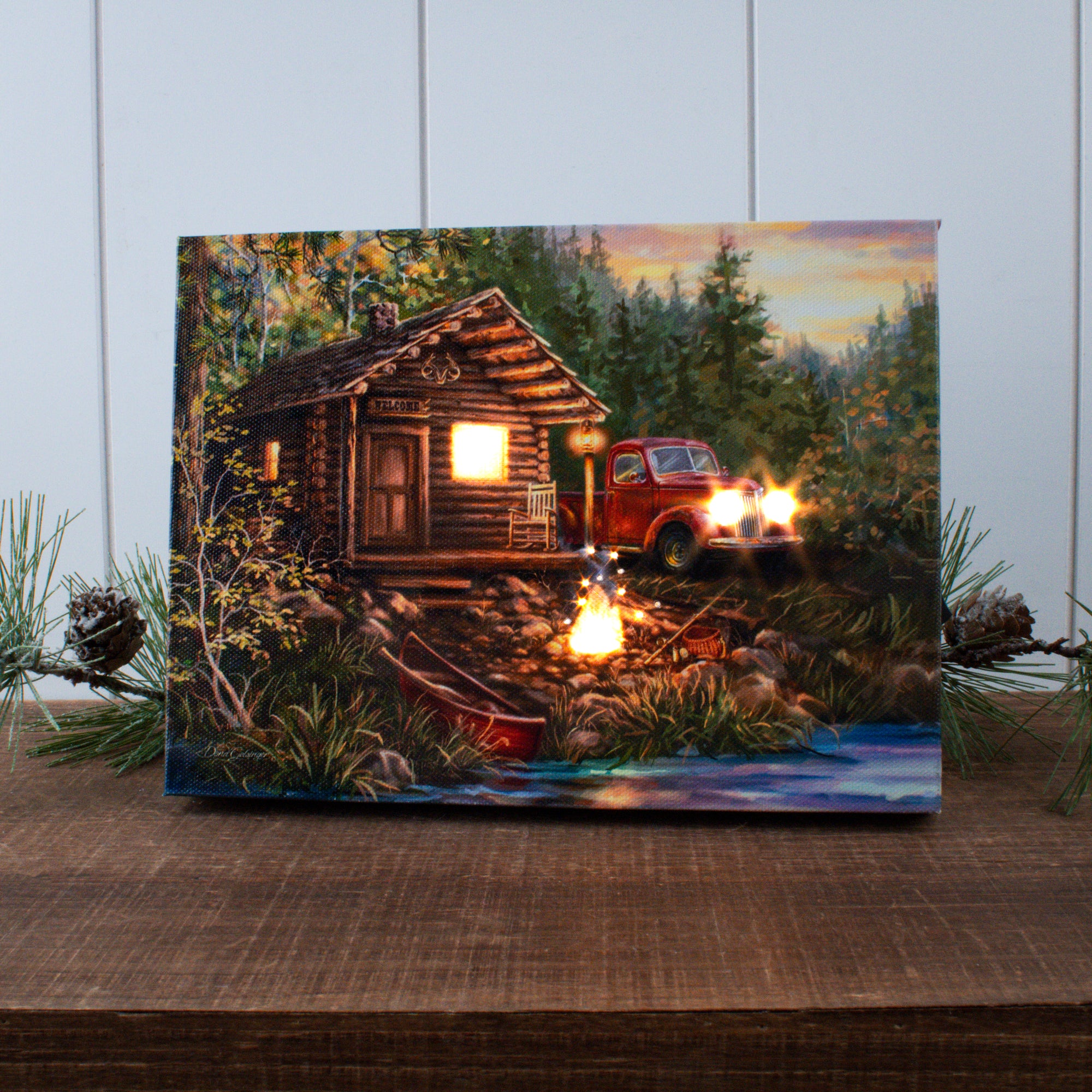 Cabin Life 8x6 Lighted Tabletop Canvas