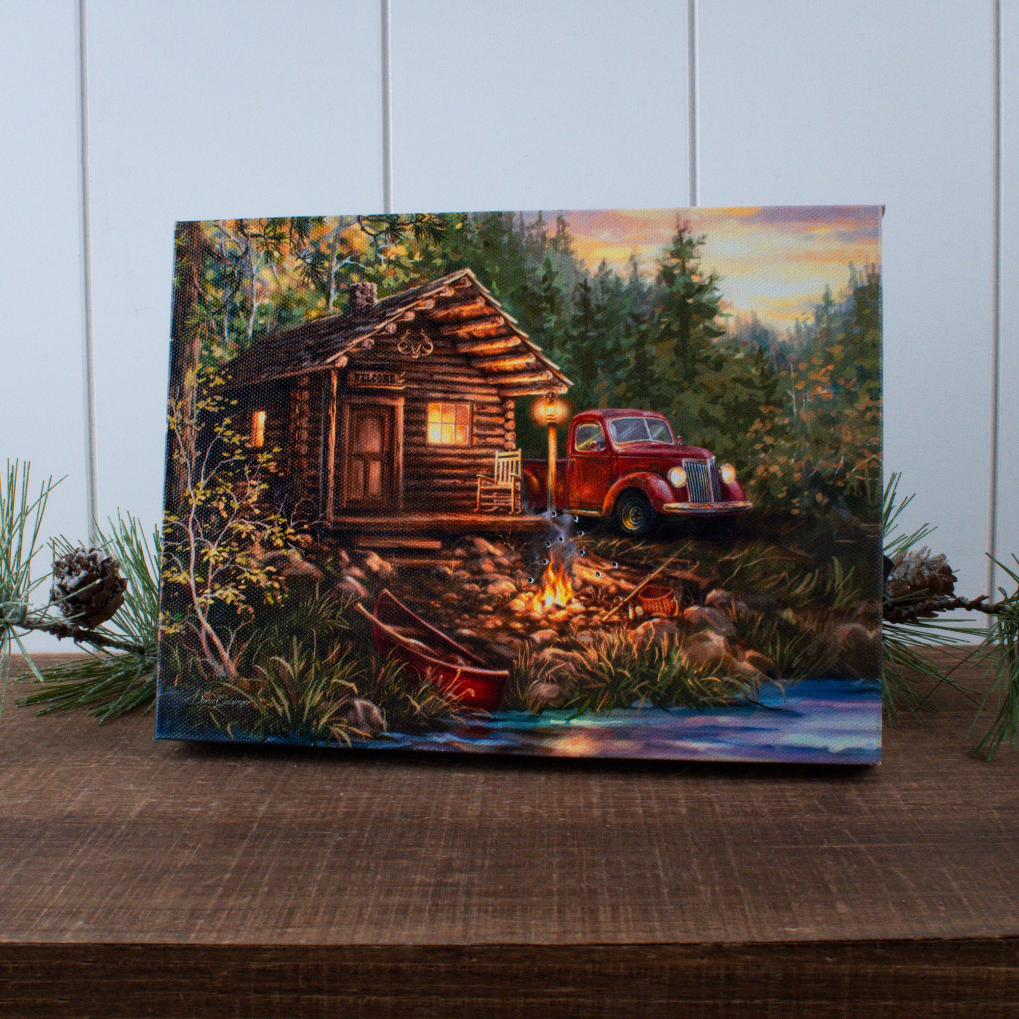 Cabin Life 8x6 Lighted Tabletop Canvas