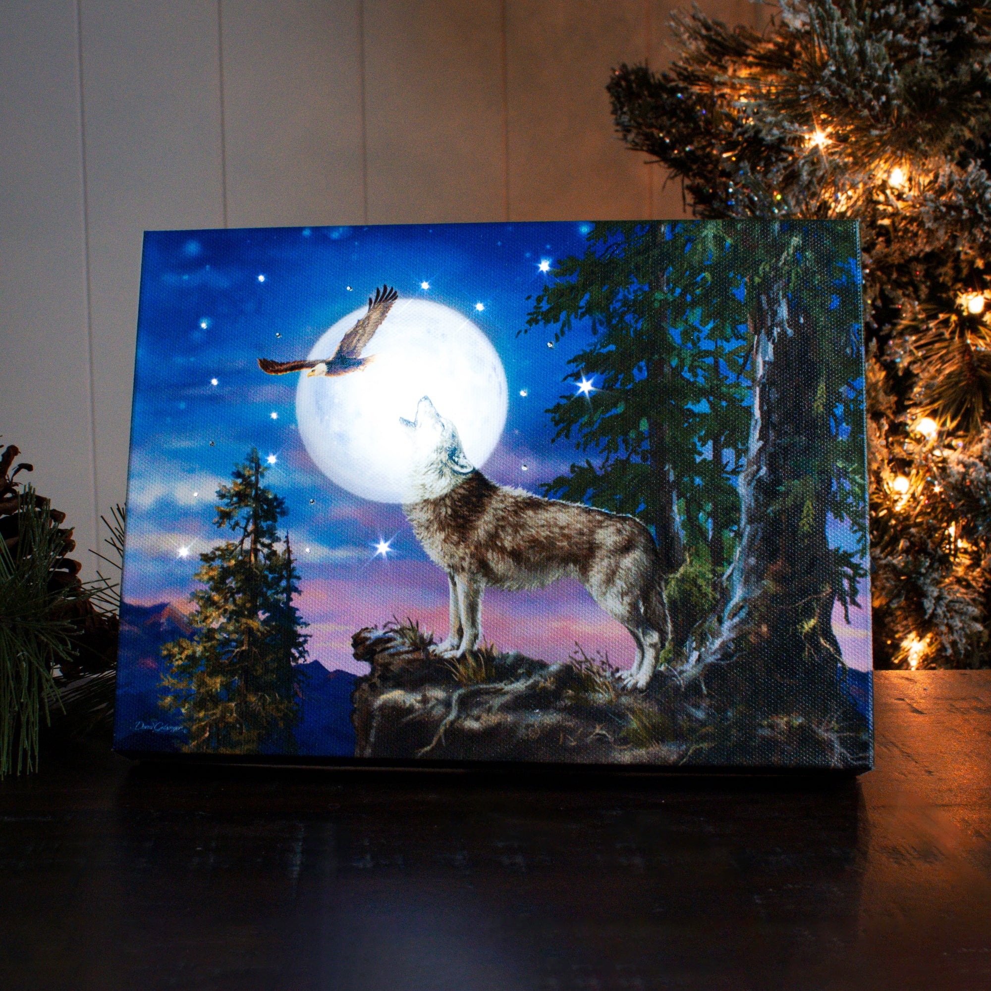 Wolf Moon 8x6 Lighted Tabletop Canvas
