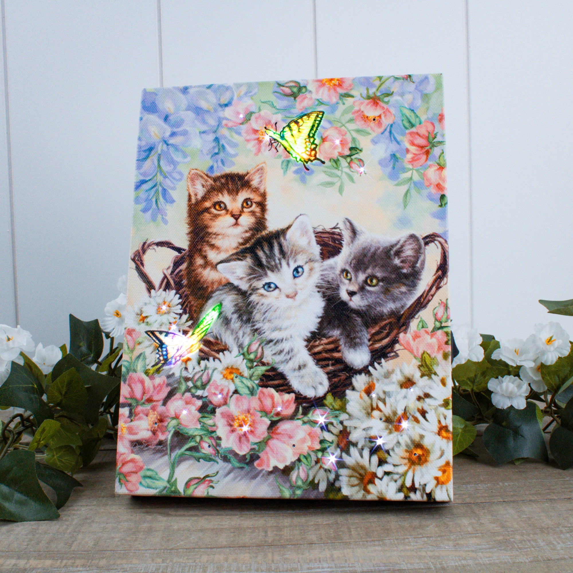 Kittens in the Garden 8x6 Lighted Tabletop Canvas