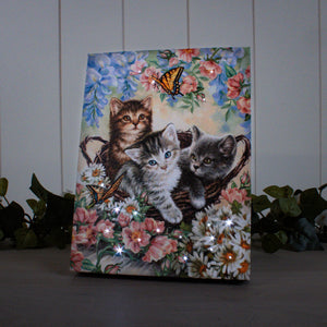Kittens in the Garden 8x6 Lighted Tabletop Canvas