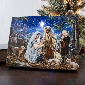 Let Us Adore Him 8x6 Lighted Tabletop Canvas