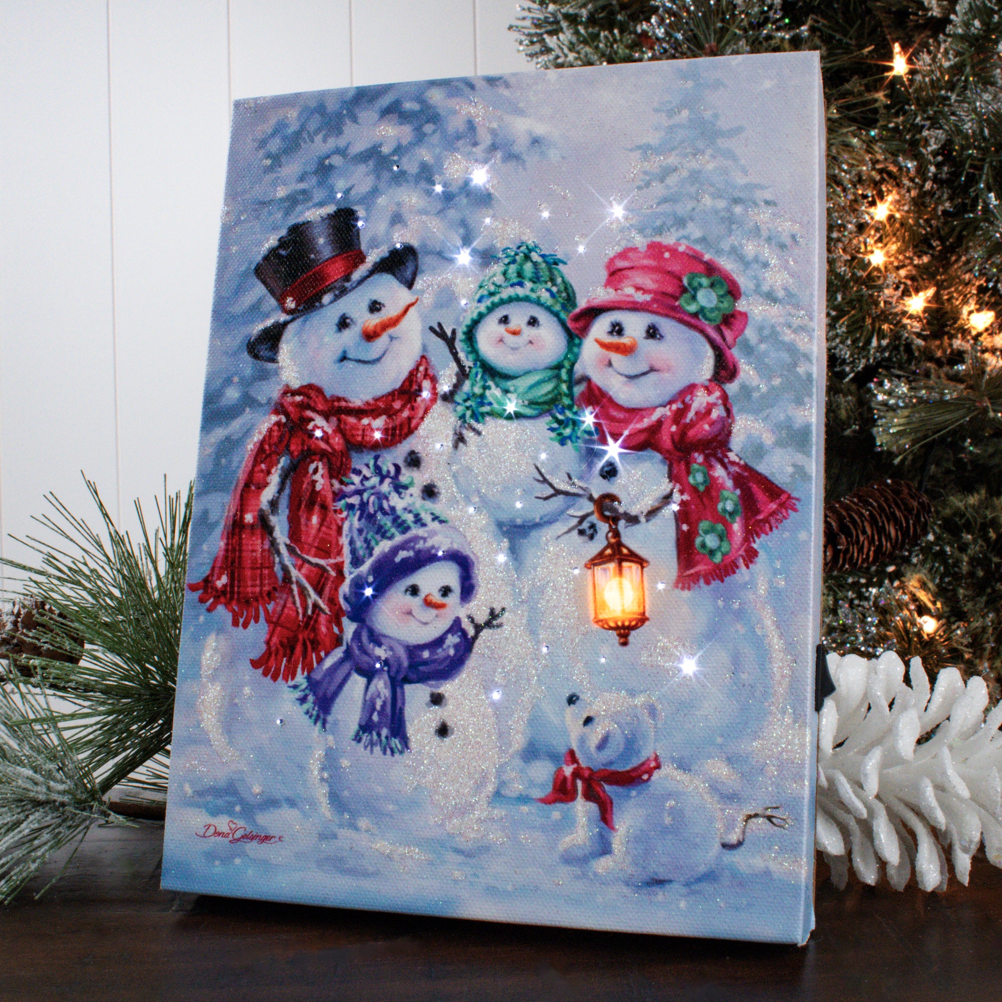 Snow Family 8x6 Lighted Tabletop Canvas