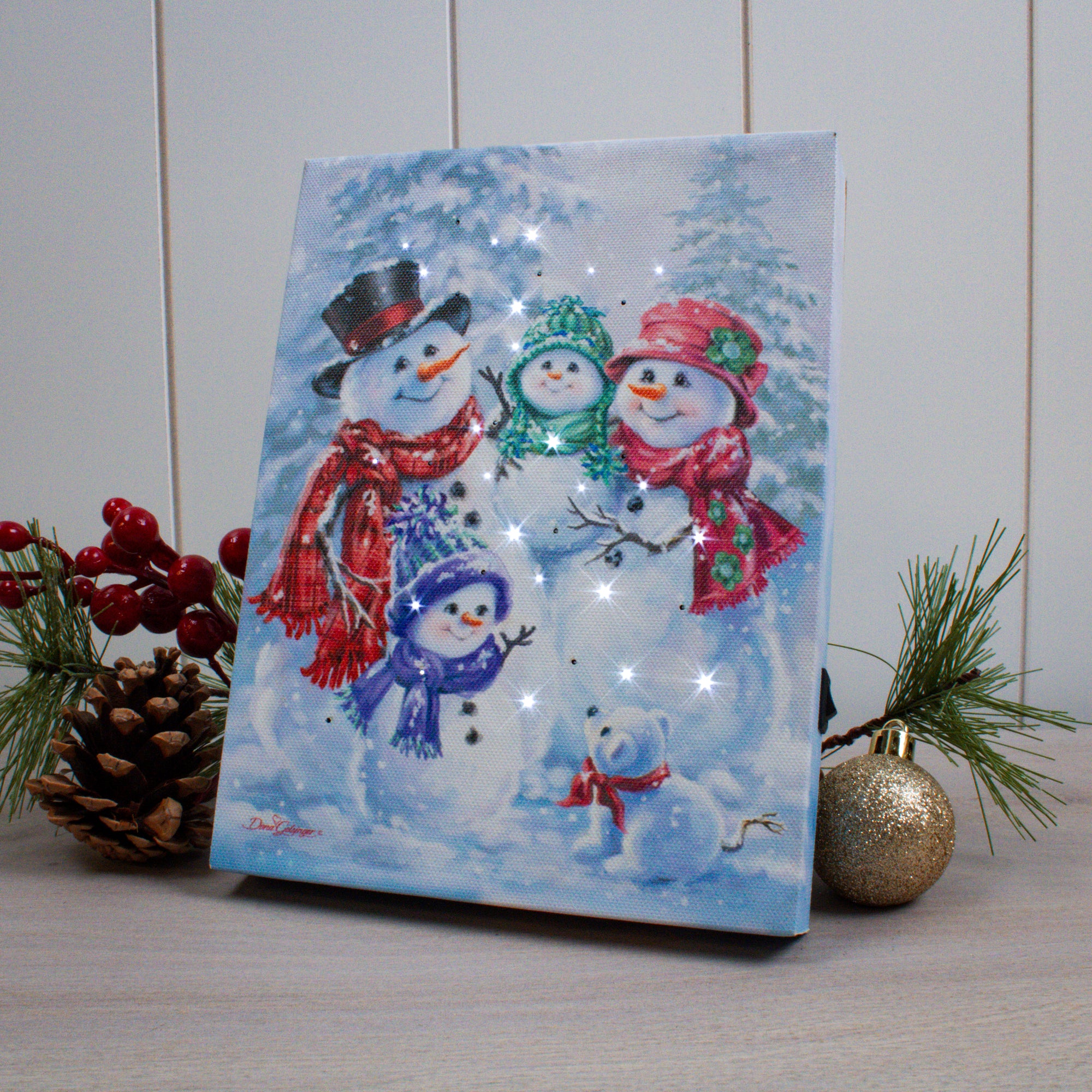 Snow Family 8x6 Lighted Tabletop Canvas