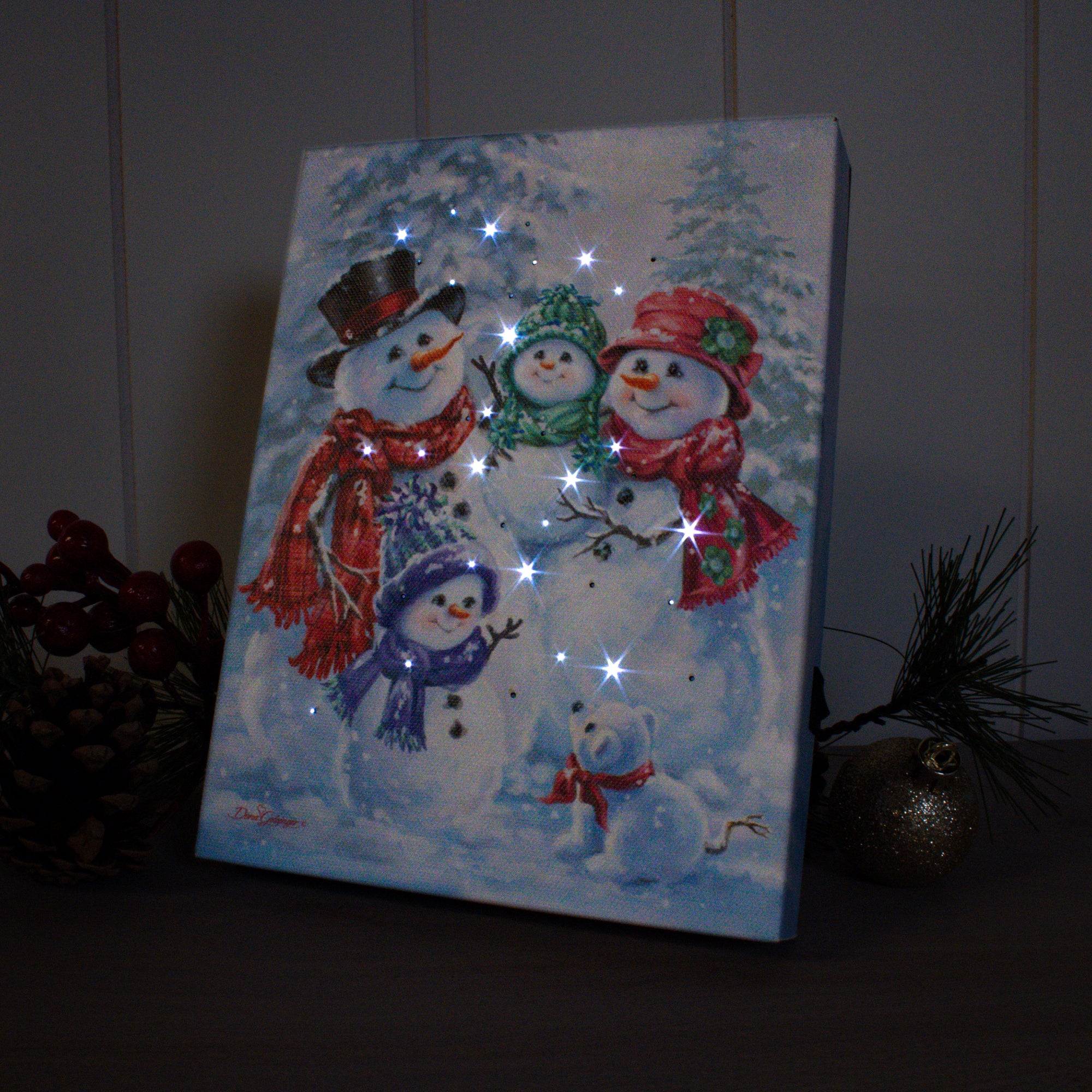 Snow Family 8x6 Lighted Tabletop Canvas