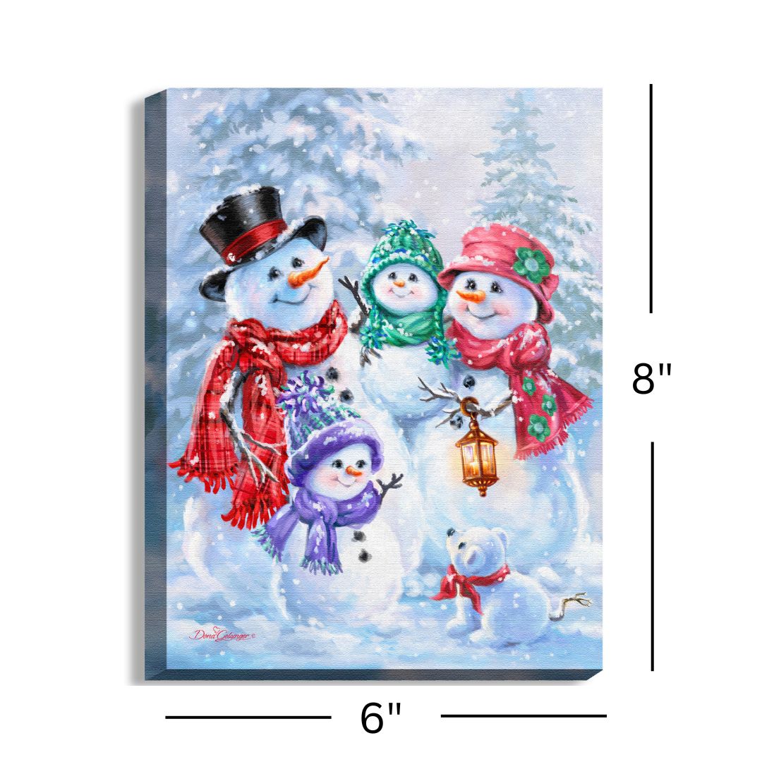 Snow Family 8x6 Lighted Tabletop Canvas