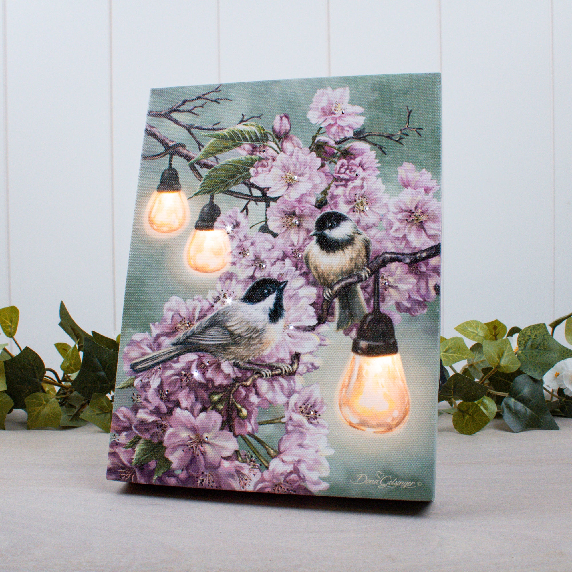 Cherry Blossom Birds 8x6 Lighted Tabletop Canvas