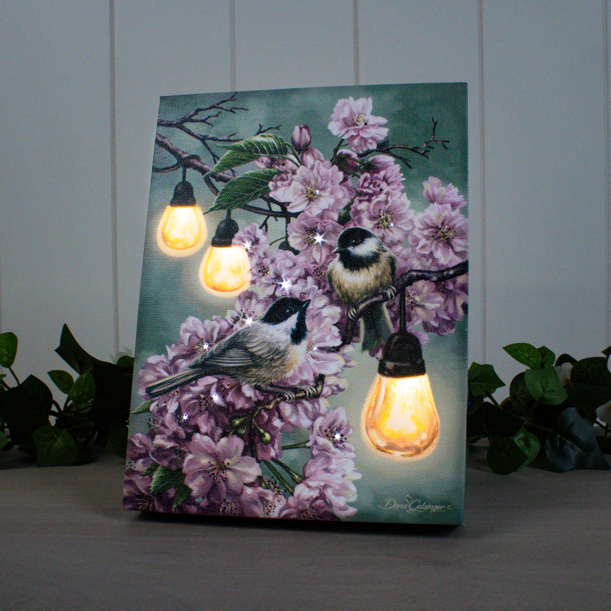 Cherry Blossom Birds 8x6 Lighted Tabletop Canvas