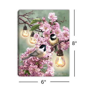 Cherry Blossom Birds 8x6 Lighted Tabletop Canvas
