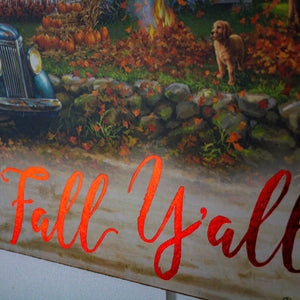 Happy Fall Y'all Wooden Sign with Rope Hanger