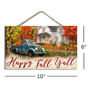 Happy Fall Y'all Wooden Sign with Rope Hanger