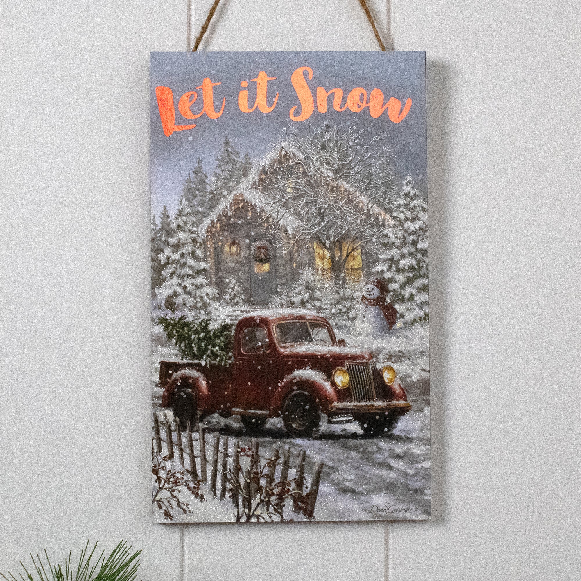 Let It Snow Wooden Sign with Rope Hanger