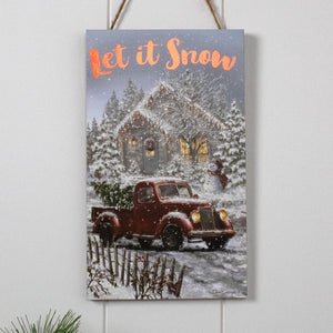 Let It Snow Wooden Sign with Rope Hanger