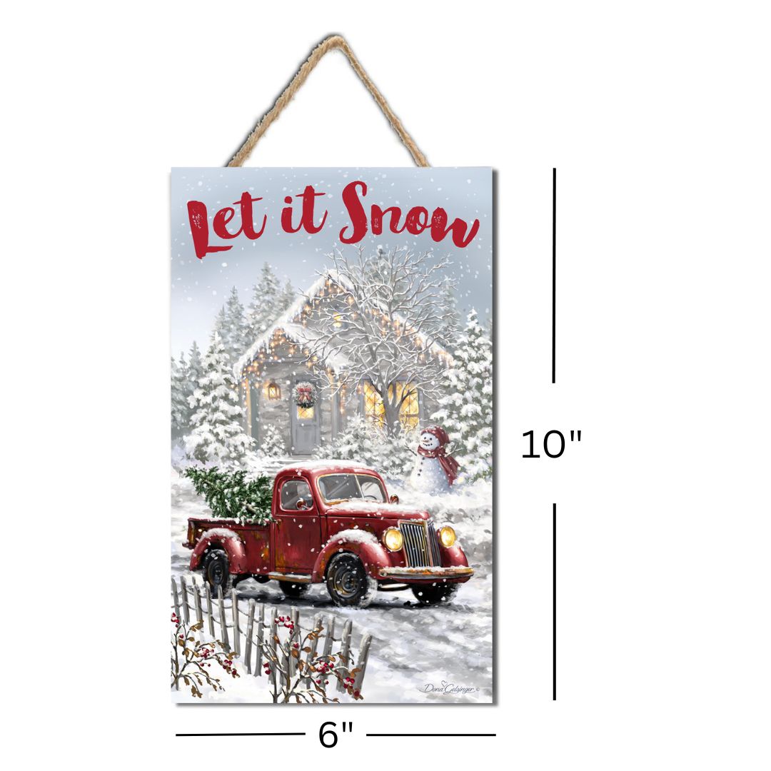 Let It Snow Wooden Sign with Rope Hanger