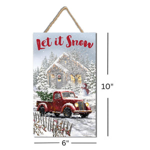 Let It Snow Wooden Sign with Rope Hanger