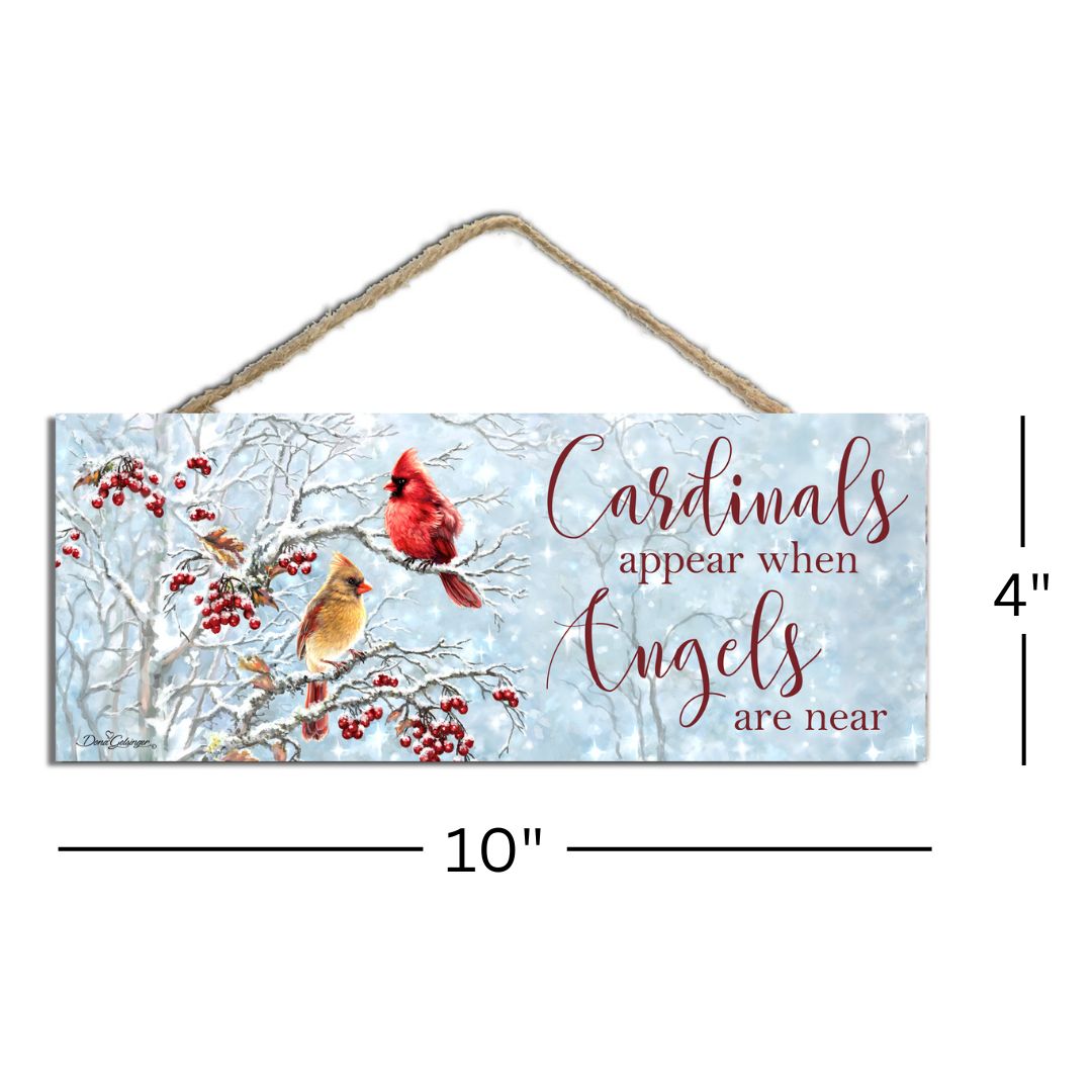 Cardinals Appear Wooden Sign with Rope Hanger