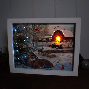 Fresh Snow on the Farm Lighted Shadow Box