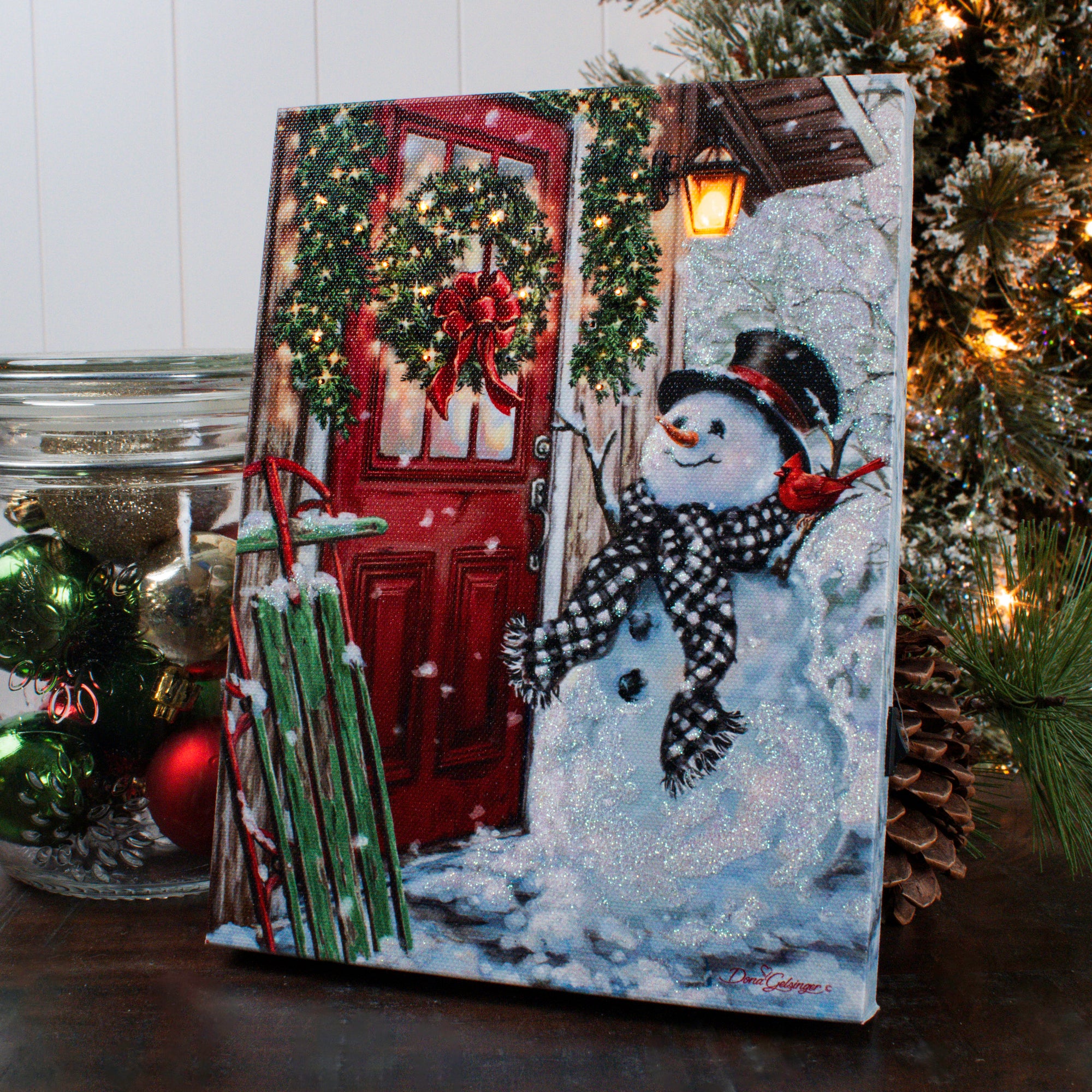 Front Porch Snowman 8x6 Lighted Tabletop Canvas