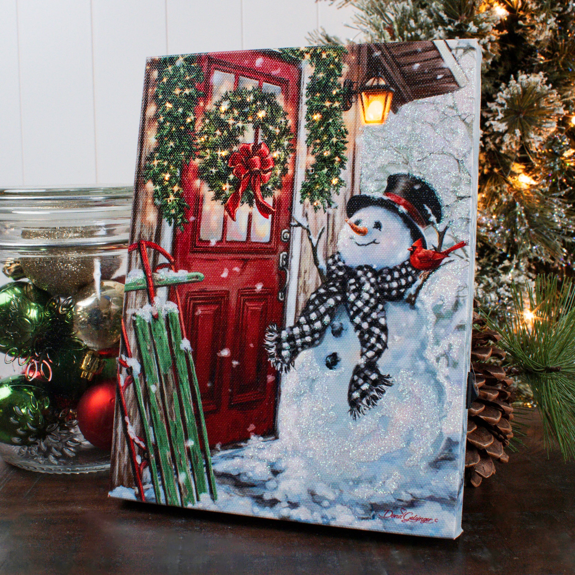 Front Porch Snowman 8x6 Lighted Tabletop Canvas