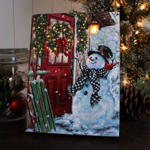 Front Porch Snowman 8x6 Lighted Tabletop Canvas
