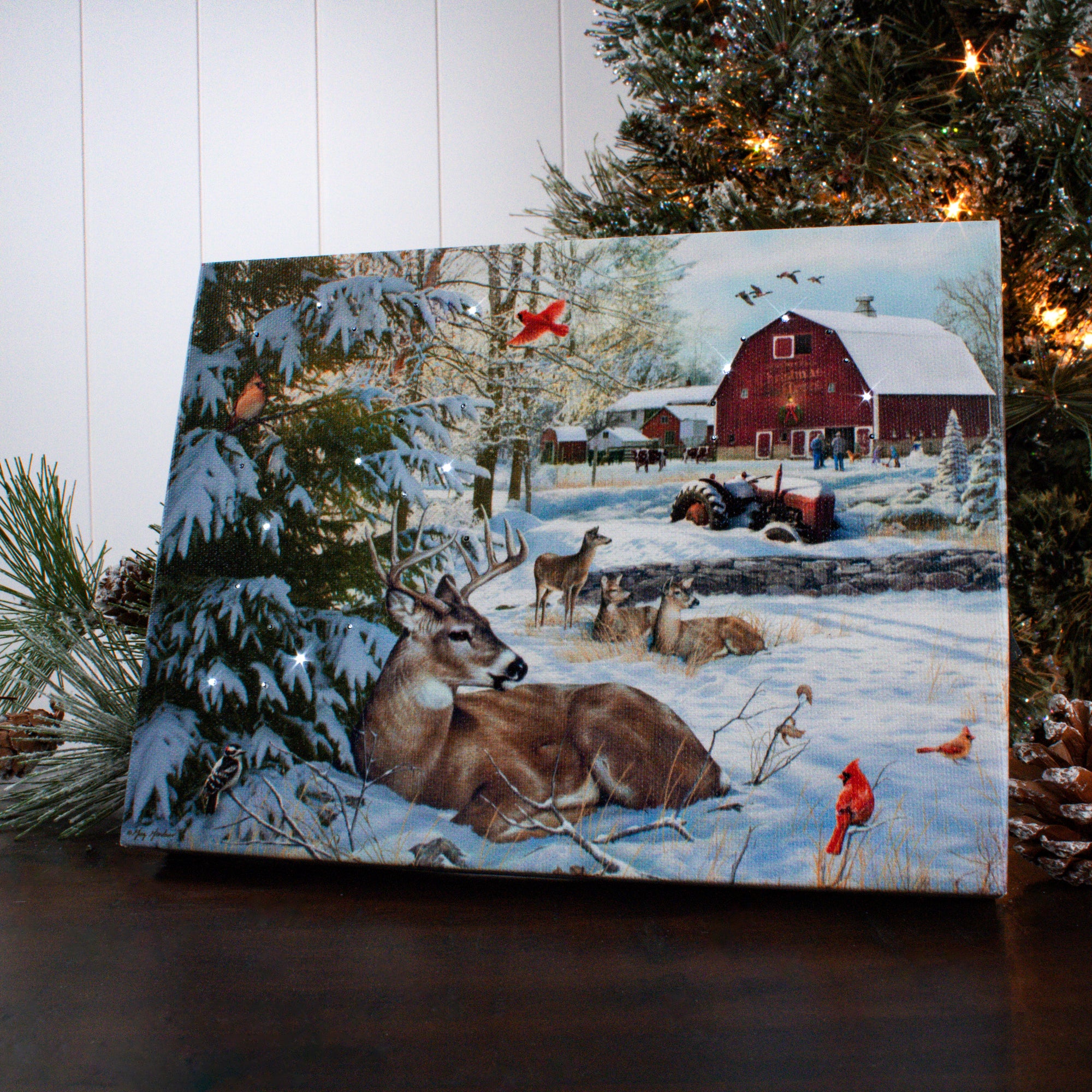 Fresh Snow on the Farm 8x6 Lighted Tabletop Canvas