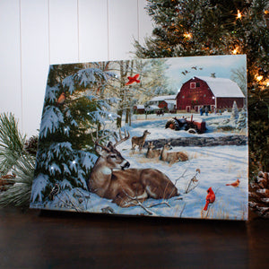 Fresh Snow on the Farm 8x6 Lighted Tabletop Canvas