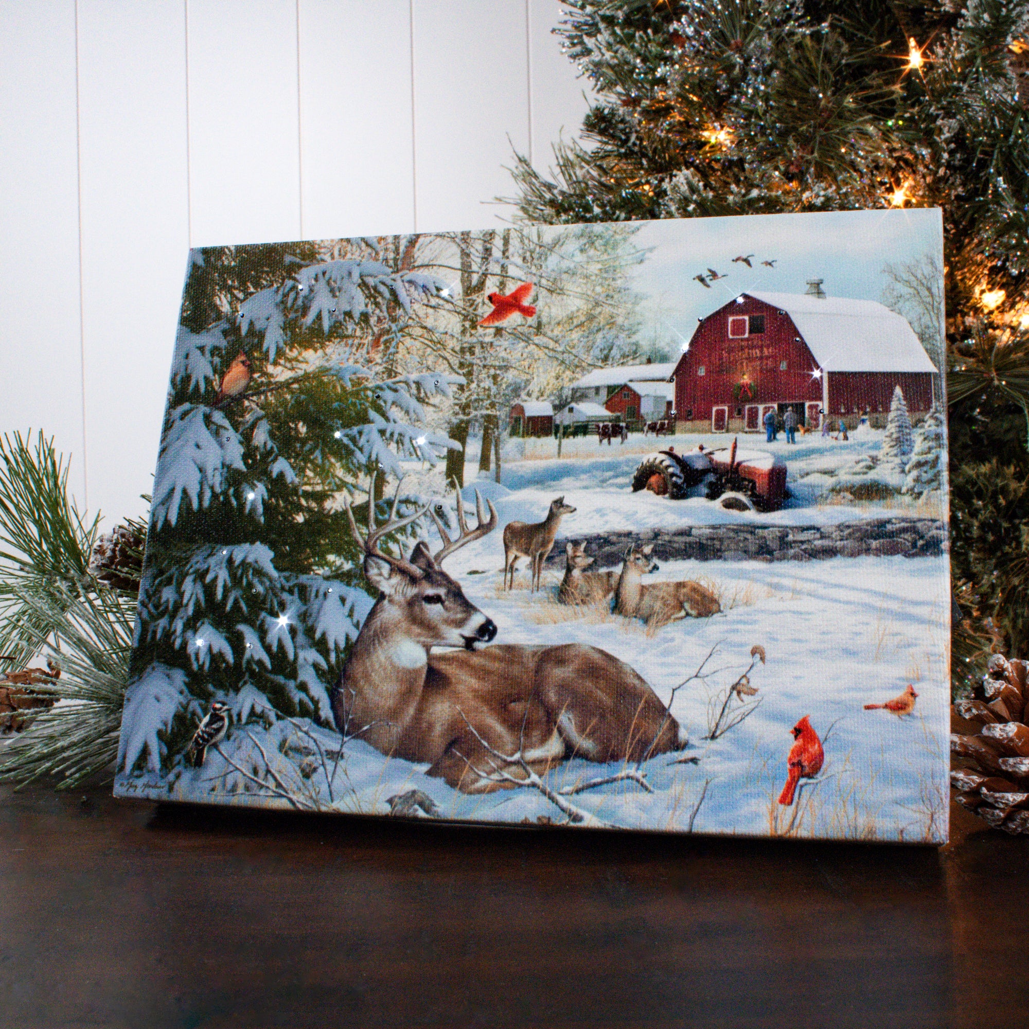 Fresh Snow on the Farm 8x6 Lighted Tabletop Canvas